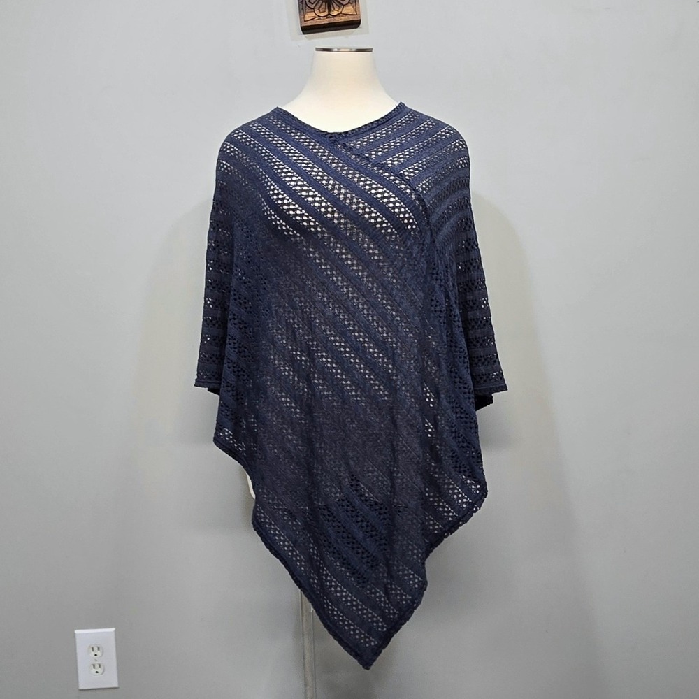 Soft Surroundings Poncho Sweater One Size Dusty Blue Open Knit Boho Asymmetrical